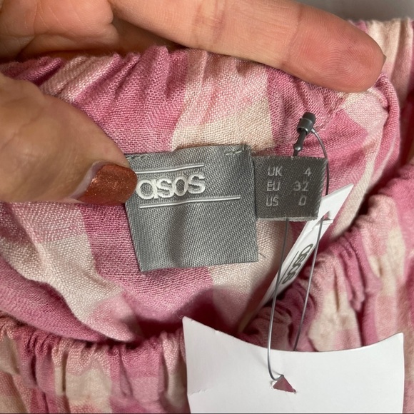 ASOS Swim Pink Gingham Print Shoulder Tie Beach Cover Up Mini Dress NWT Size 0 - Picture 6 of 10